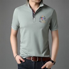 夏季新款爸爸装短袖t恤男棉大码中老年人夏装体恤中年男士翻领，男装T恤，电商B212（原钱塘6029）