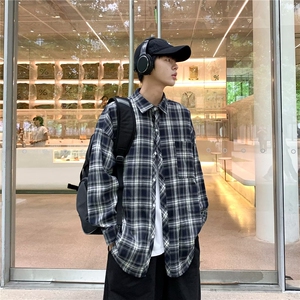 港风格子衬衫男春秋痞帅高级感长袖衬衣潮内搭秋季外套衬衫CS84图片