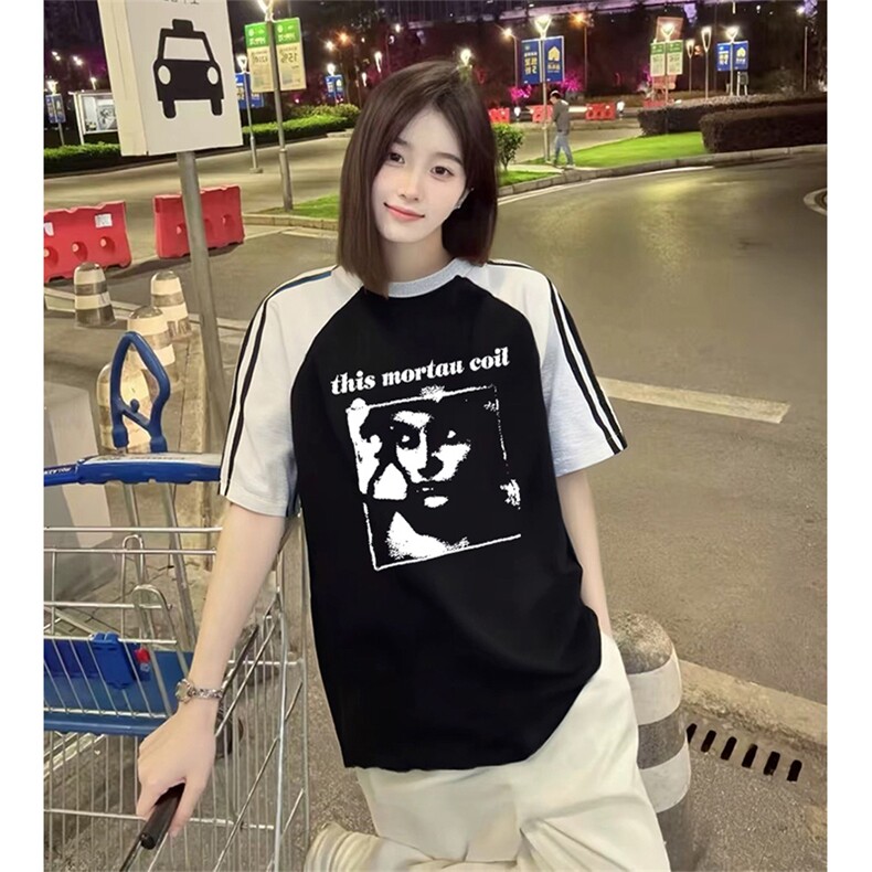 抖音得物品质二开240克宽松纯棉美式潮牌插肩三杠织带短袖T恤,男装T恤,电商A486