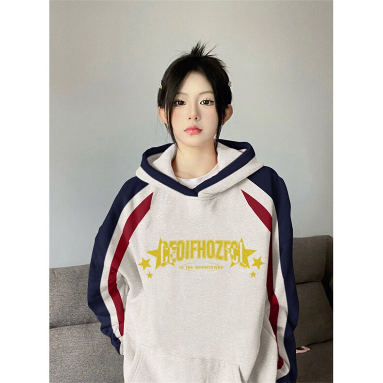 抖音得物供货提供视频秋冬重磅美式宽松接拼连帽卫衣3226,男装卫衣,电商A486