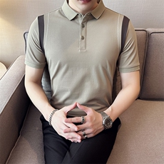 设计感夏季拼接半袖T恤翻领Polo衫新款潮流短袖体恤D342-T0242，男装T恤，电商D342