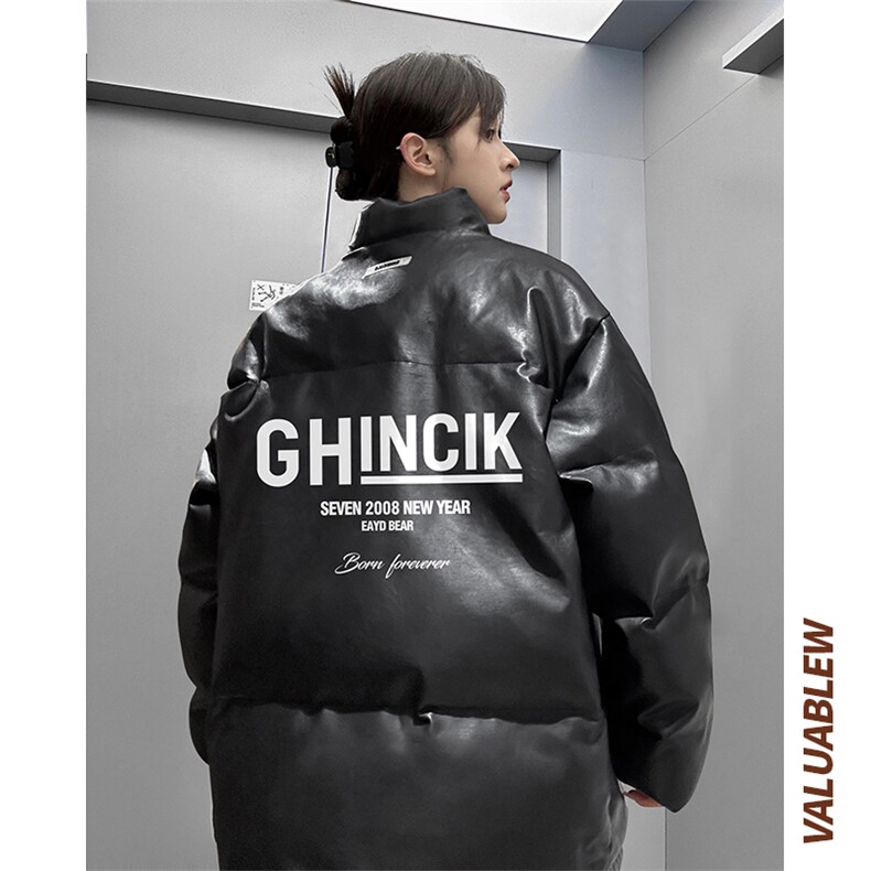 均可提供短视频高品质港风GH英文PU皮加厚棉衣PM123-p110控148,男装棉衣,星座508（原C305）
