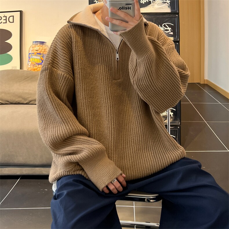抖音直播！半高领拉链套头针织毛衣男外套男XH13-p55,男装针织衫/毛衣,电商B367