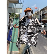 夏季复古满印花短袖花衬衫美式半袖夏威夷衬衣S2235P30，男装衬衫，星座1116-2