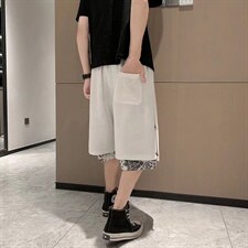 夏季高街宽松短裤男嘻哈排扣腰果花五分裤ins阔腿排扣裤DK156-P28，男装休闲裤，星座1008