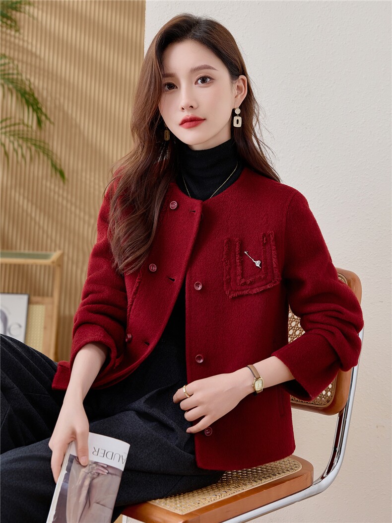 新中式双面羊毛短外套女2025冬款新款高级感复古毛呢大衣,女装毛呢外套,众宇琦