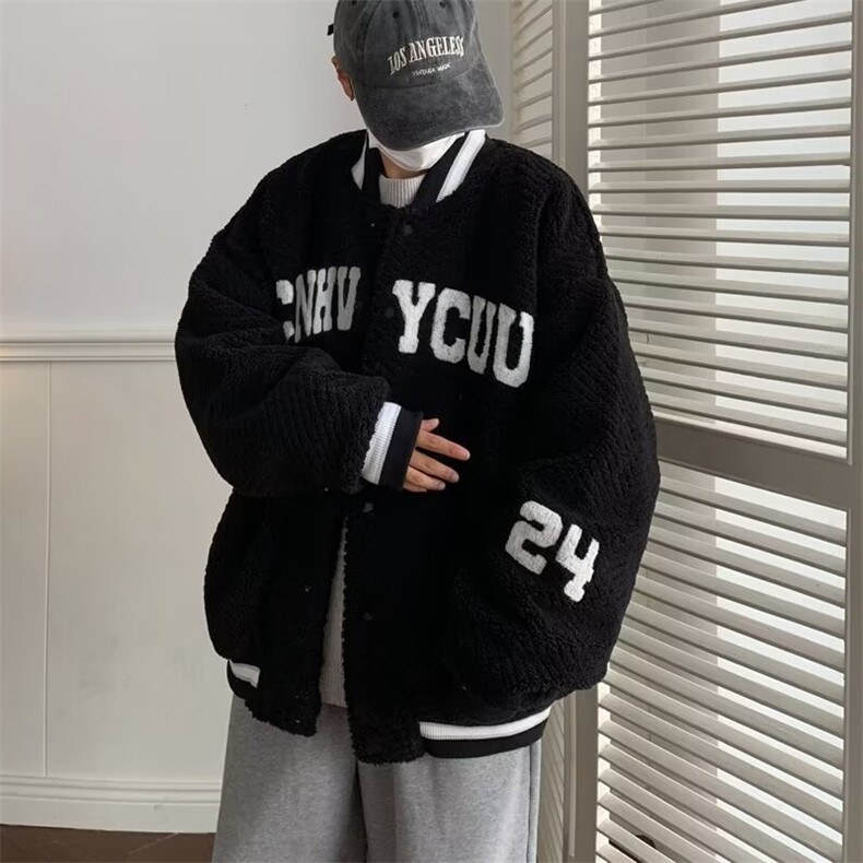 冬季棒球领棉衣外套男羊羔绒刺绣潮青少年港风潮流加厚棉服Y115,男装夹克,星座1116A-1（原606A）