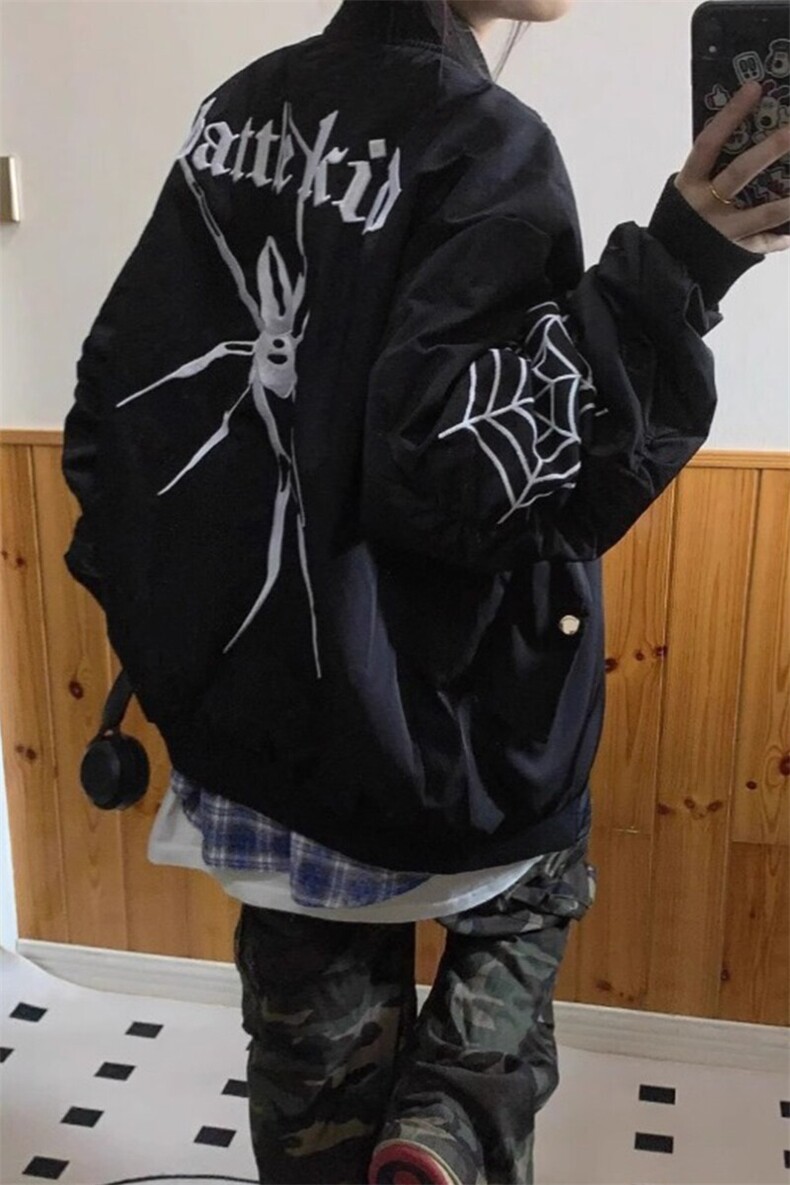 美式高街蜘蛛刺绣飞行夹克潮嘻哈情侣棒球服外套JK434特P48,男装夹克,星座908-1