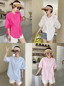 夏季新款 亮色圆领衬衫图片