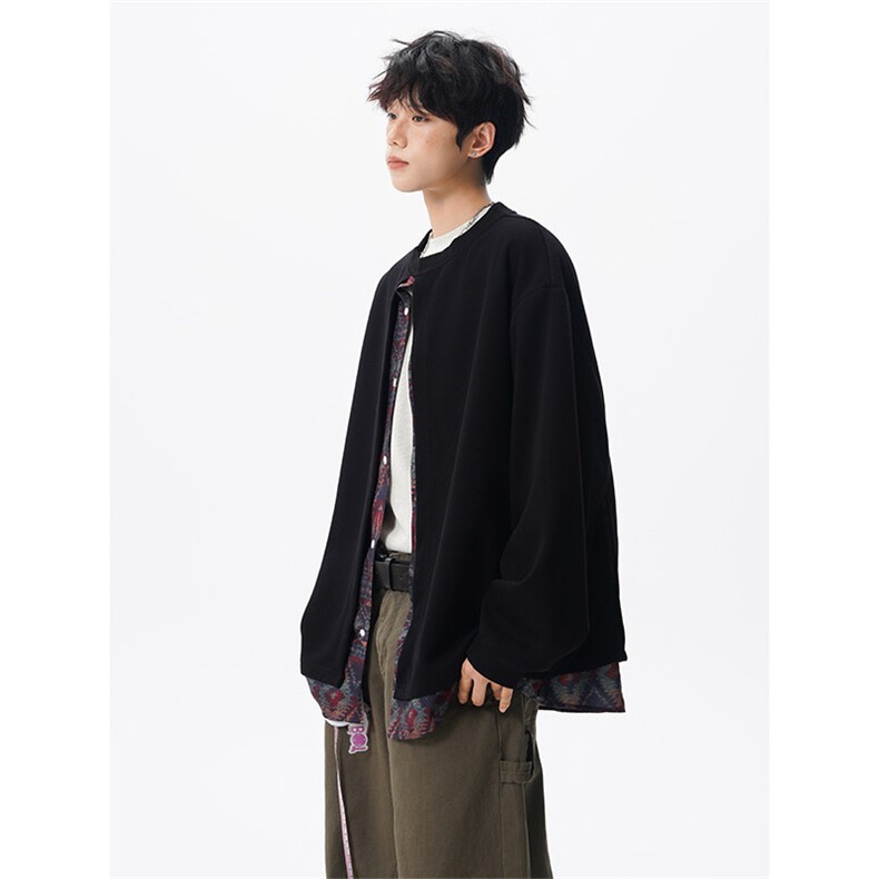 KS10157-特批60控108新款开衫休闲上衣设计感两件套复古大码卫衣,男装卫衣,电商A059