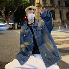美式街头做脏牛仔外套男春秋季vibe潮牌痞帅宽松休闲水洗做旧夹克，男装夹克，星座410-7