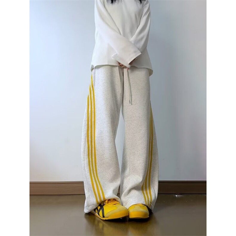 阔腿运动裤女春秋薄款高腰垂感小个子宽松显瘦直筒纯棉跑步休闲裤,女装休闲裤,星座506A