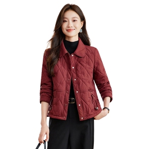 菱格羽绒棉服女2025秋冬新款独特超好看短款洋气轻薄红色夹棉外套图片