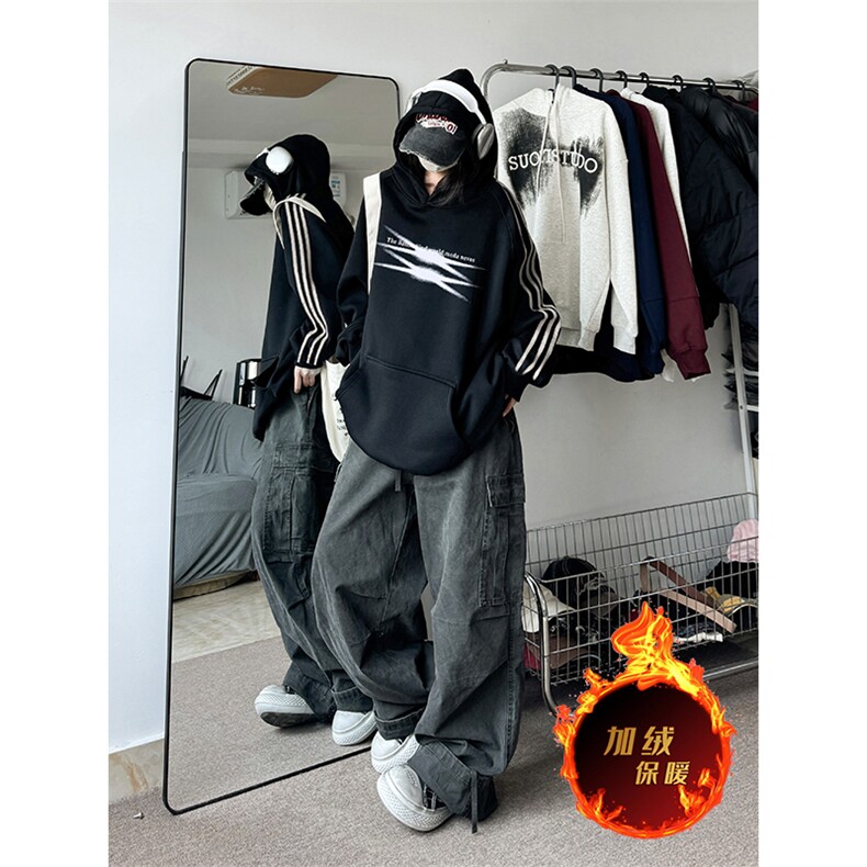 抖音得物供货提供视频秋冬重磅美式宽松织带连帽卫衣0613,男装卫衣,电商A486
