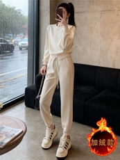 运动休闲时尚套装女秋冬新款圆领套头订扣设计感卫衣束脚裤两件套，女装套装/套裙，江南