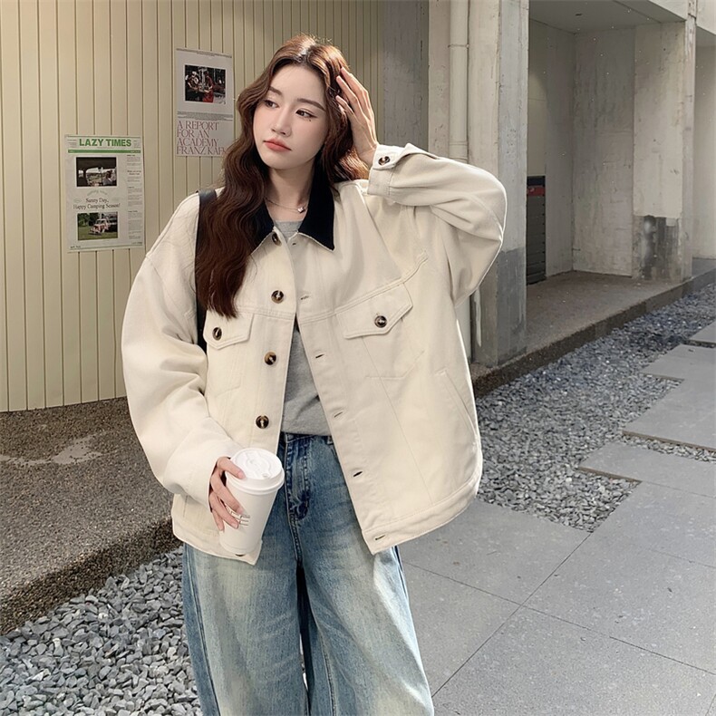 米白拼接外套2C198-6517-P155K238,女装短外套,2C198