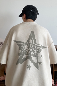烧花麂皮绒T恤XY5516-TP20 控价38 夏新潮圆领中袖短袖T恤中性风图片