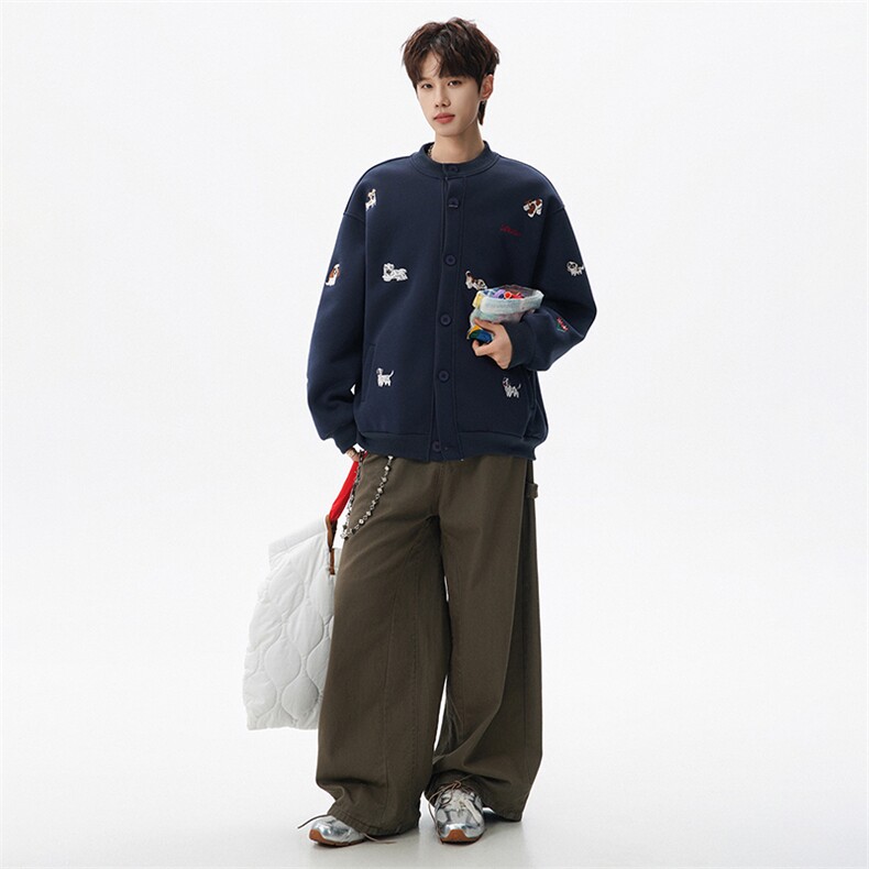 春季新款小狗刺绣立领圆领棒球服夹克重磅卫衣W639P75,男装夹克,电商A073
