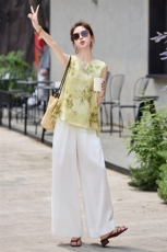 2025夏季新款无袖上衣阔腿裤时尚百搭，女装套装/套裙，维一诺（1D095）