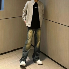 美式ins高街hiphop重工艺水洗微喇复古蓝牛仔裤货号K2320-1P55，男装牛仔裤，电商A063