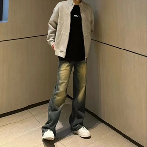 美式ins高街hiphop重工艺水洗微喇复古蓝牛仔裤货号K2320-1P55图片