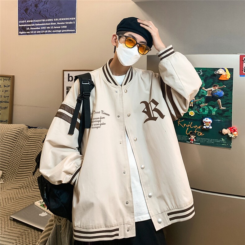 秋季港风潮流宽松撞色立领夹克棒球服外套男G6295P65控78,男装夹克,电商A268A