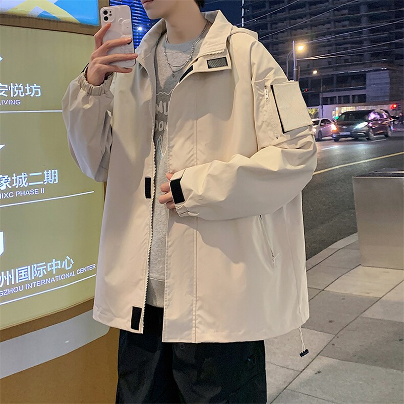 2024新款港风冲锋衣连帽夹克户外工装大码宽松休闲外套JK2364-P75,男装夹克,电商A128