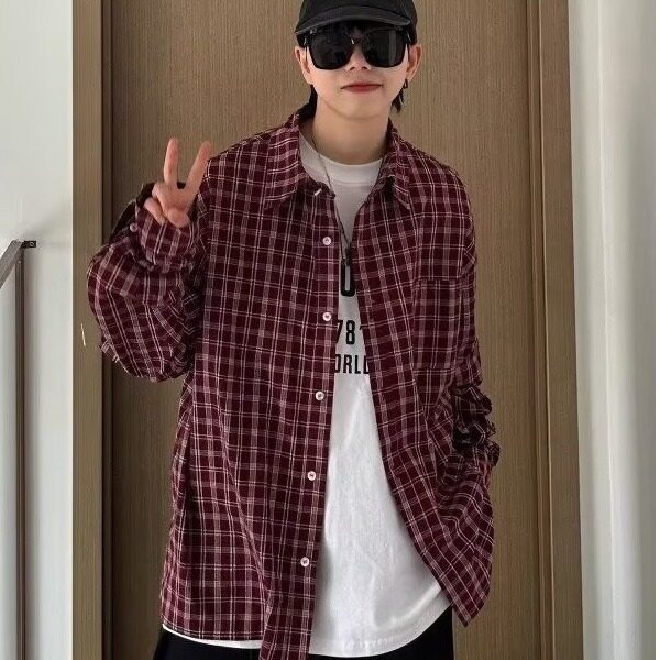 美式薄款安可拉格子衬衫男生防晒遮阳长袖休闲上衣宽松透气翻领潮,男装衬衫,星座506A