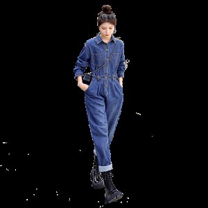 时尚显瘦牛仔连体裤女宽松高腰长袖工装裤，女装连体裤，秋水欣儿