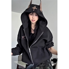 W8696-P58网图现货潮牌杜宾犬连帽加绒卫衣美式复古狗耳朵外套，男装卫衣，星座1608-2