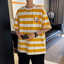夏季新款港风条纹T恤宽松落肩T恤（现货）DS-C407-T228-P30，男装T恤，电商C323-1