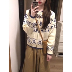 韩版圣诞氛围感费尔岛提花开衫毛衣女冬季减龄外穿针织衫M3303，男装针织衫/毛衣，星座1116A（原606A-3）