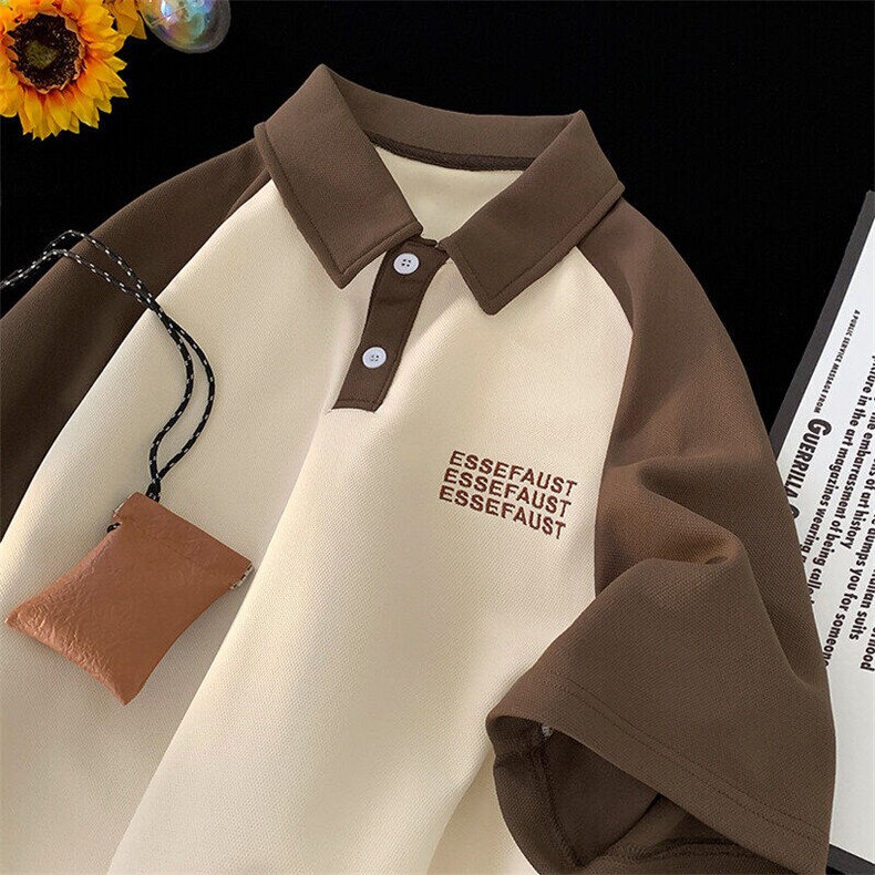 WASSUPHAPPY短袖t恤男夏季学院风宽松插肩袖polo衫撞色休闲体恤，男装T恤，星座416B-1