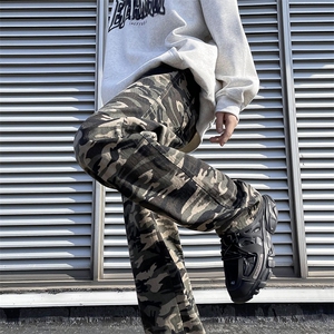 迷彩工装裤男春秋高街vibe阔腿裤潮牌痞帅直筒裤子cityboy休闲裤图片