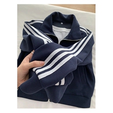 F241013-P55三条杠短款卫衣外套春秋棒球服秋季初秋运动早秋穿搭，女装短外套，星座617A-2