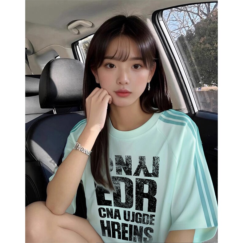 抖音得物品质二开240克宽松纯棉美式潮牌印花三条杠中性风短袖T恤,男装T恤,电商A486