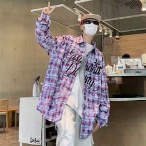 秋季新款格子长袖衬衫休闲男女美式宽松痞帅衬衣外套HC124-P43图片