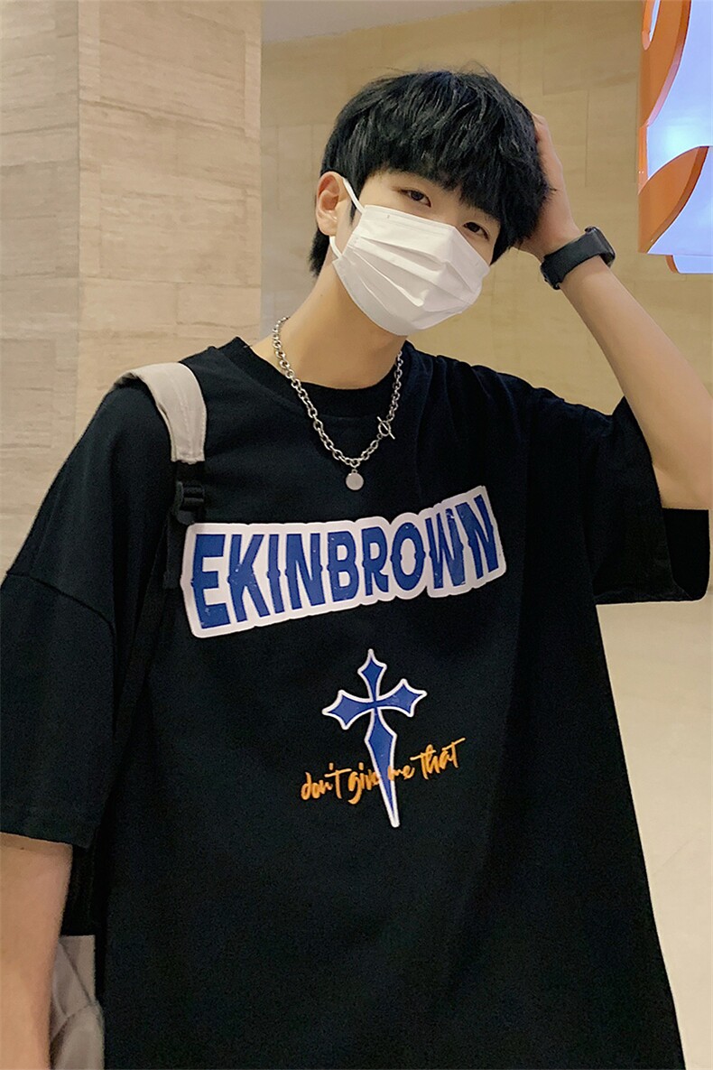 1港风中性休闲运动情侣大码嘻哈潮圆领短袖T恤男DT7705P25控38,男装T恤,星座226-2
