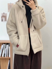 摇粒绒连帽拉链卫衣外套1302-GS02-P55成分100聚酯纤维，女装短外套，星座1302