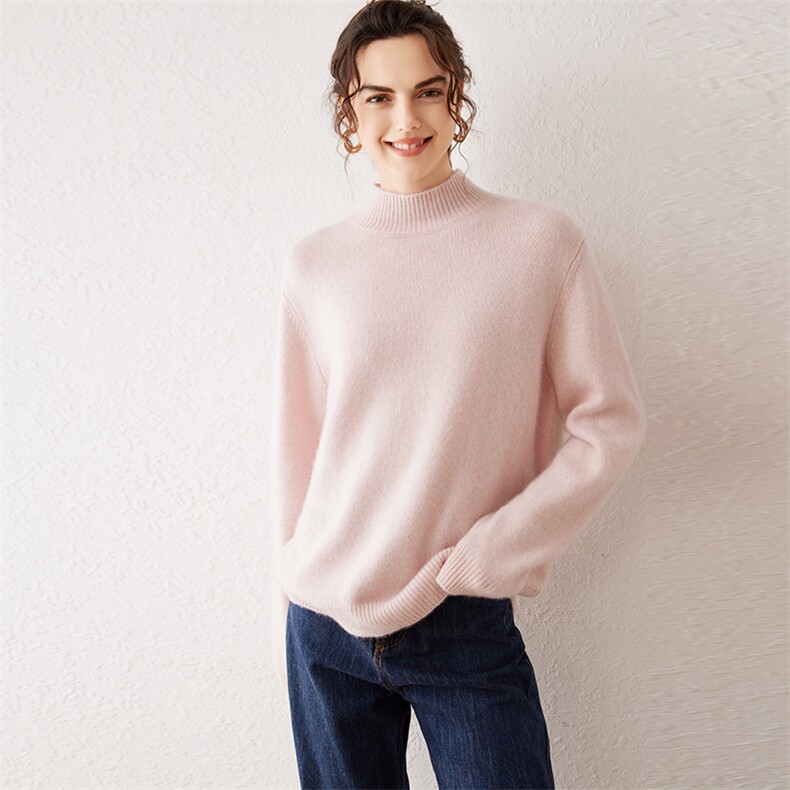 秋冬季35%羊绒简约休闲百搭时尚三股花纱半高羊绒衫，女装羊绒衫，云暖羊山羊绒