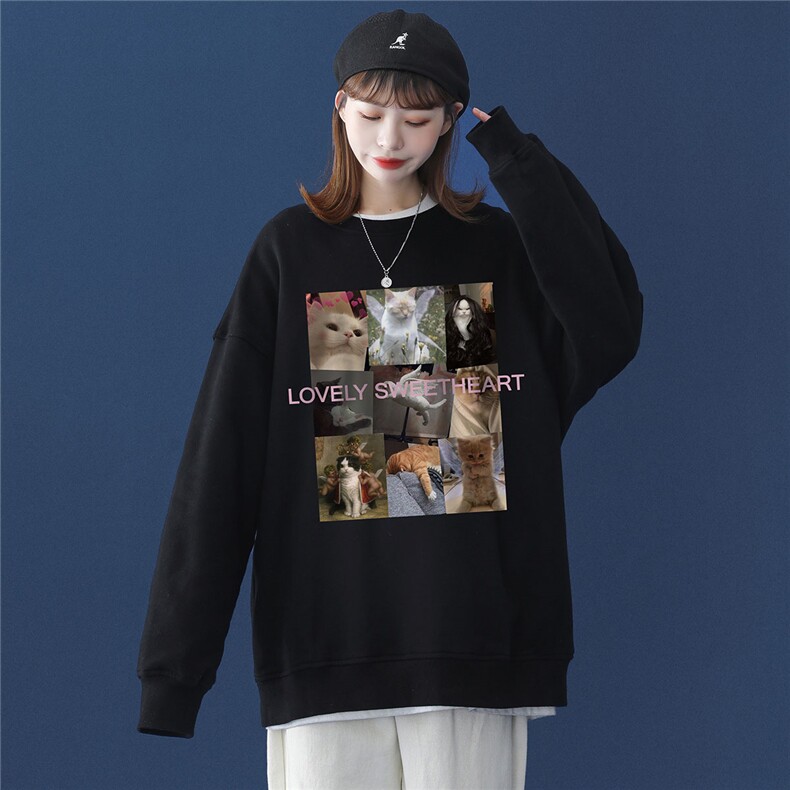 中性风秋季潮流ins趣味印花宽松情侣休闲套头百搭卫衣W138P30控48,男装卫衣,A247A