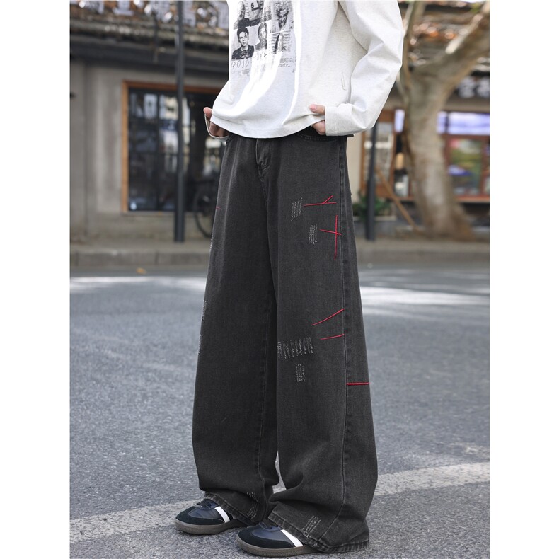 抖音品质美式复古水洗磨毛牛仔裤宽松直筒裤B315-K23414-p55控68,男装牛仔裤,电商B315