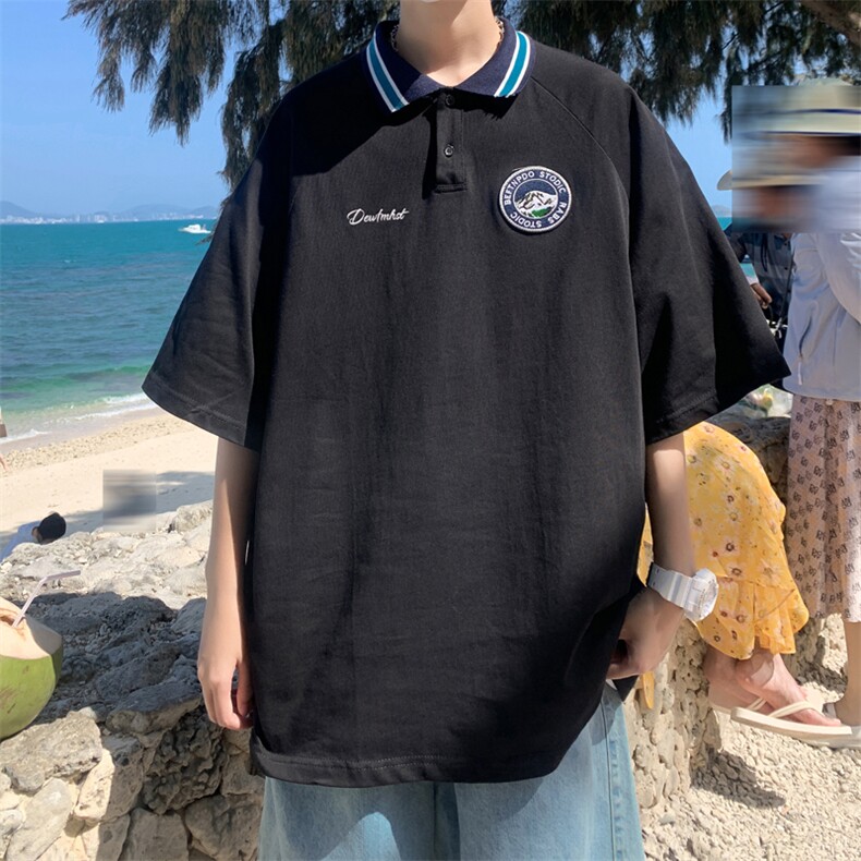 T323-P31夏季宽松型刺绣polo冰丝五分袖,男装T恤,星座1501-1