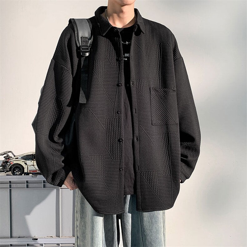 衬衫男2025春季新款港风宽松提花大码长袖衬衣CS023-P45(现货）,男装衬衫,星座214-3