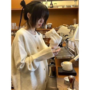 重磅秋冬男女北极绒开衫毛衣美式复古休闲慵懒风单排扣针织衫外套图片