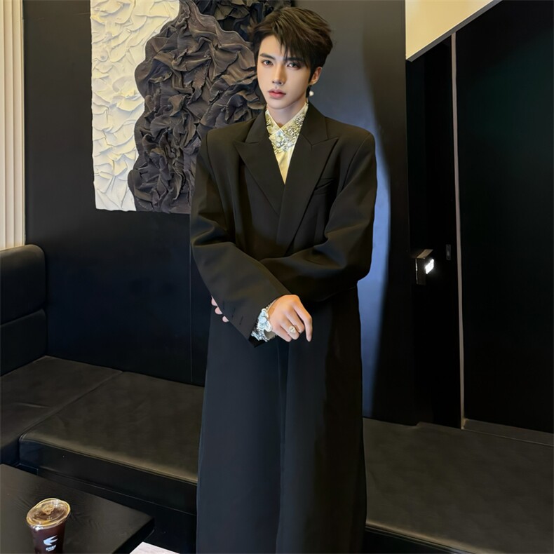 （）黑色长款西装外套西服大衣2811-P125(夹棉28112-p140)图片