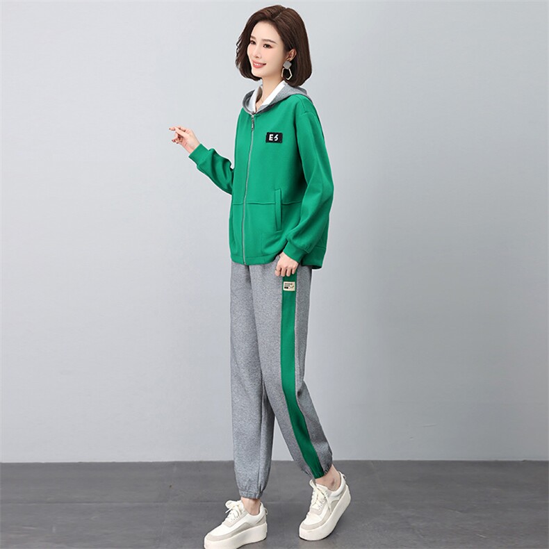 时尚撞色贴标休闲套装女秋季新款宽松显瘦运动两件套,女装套装/套裙,依恋蒂丝
