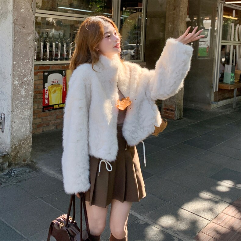 纯白色秋冬皮毛一体外套女仿水貂绒休闲上衣2C353--711#P180K268,女装短外套,2C353