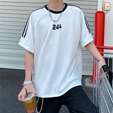 2026夏装新款薄款织带拼接短袖印花五分袖T恤T6606/特P30白色5，男装T恤，电商A094