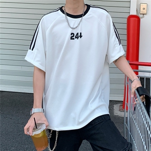 2026夏装新款薄款织带拼接短袖印花五分袖T恤 T6606/特P30 白色5图片